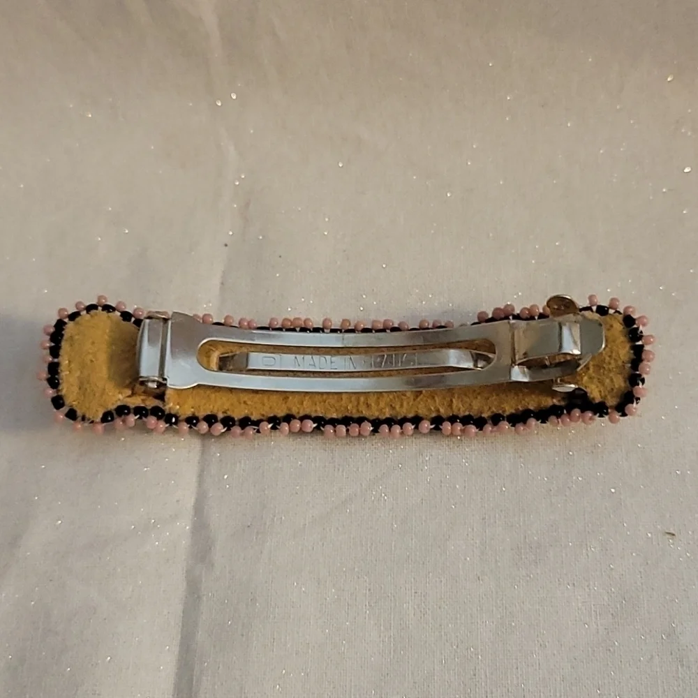 HANDMADE Leather Native American Design Seed Beaded Barrette